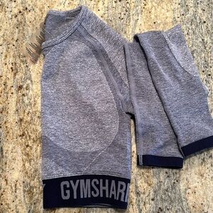 Gymshark Flex Long Sleeve Crop Top Workout Shirt Grey Teal Women's Small